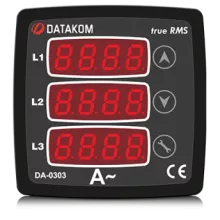 Щитовой измерительный прибор Datakom DA-0303 амперметр, 3-фазный,3 дисплея, 72х72 - 1